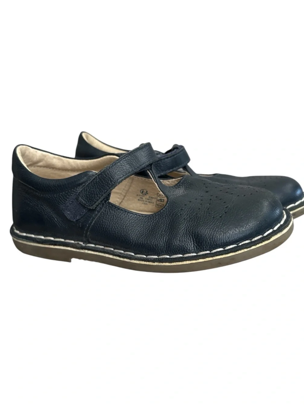 Mini Boden Navy Leather Mary Jane Shoes with Hook-and-Loop Strap 33 US(1.2-2)